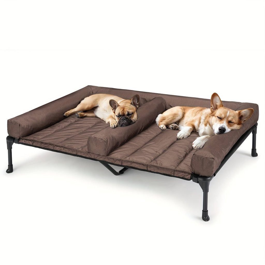Elevated Cooling Dog Bed Double Slot – Veehoo XL/XXL Raised Pet Cot with Removable Cushion for 2 Medium Dogs | Breathable Teslin Mesh