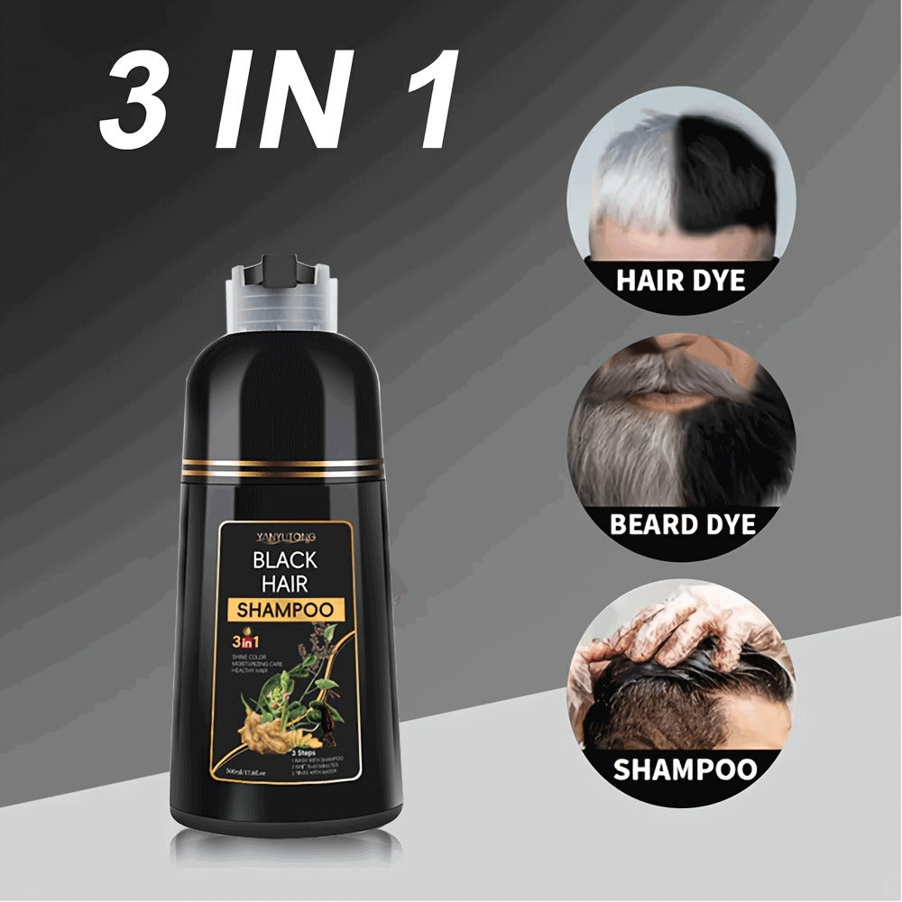 Hair Color Shampoo, YANYUTONG 3-in-1 Black Hair and Beard Color Two-Pack with 500ml Bottles