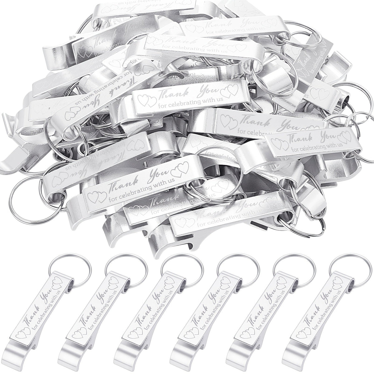 Bottle Opener Keychains Bulk 100 Pack – Aluminum Engraved Keychain Bottle Openers for Wedding Favors