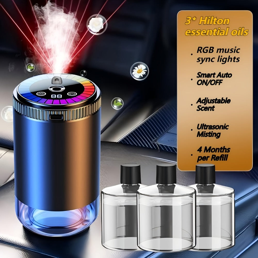 Car Aromatherapy Diffuser with Dynamic Light Show & Starry Sky Projector – USB Rechargeable Air Freshener, Essential Oil Perfume