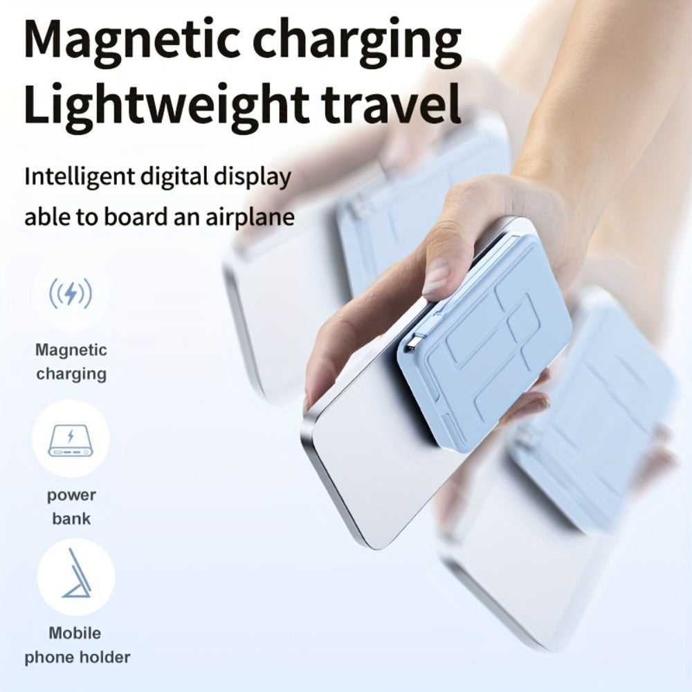 Magnetic Power Bank 10000mAh USB-C Fast Charging, Built-in Cable, Charges 5 Devices & Laptops Simultaneously