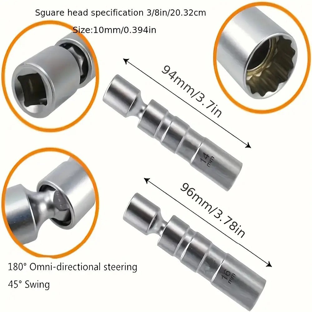 Magnetic Spark Plug Socket Set 14mm 16mm Universal 1/2 Inch Drive Alloy Steel Spark Plug Removal Tool with 3/8 Inch Drive Ratchet Wrench
