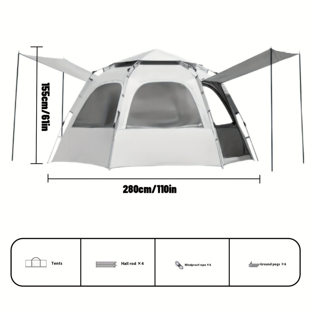 Camping Tent 4-6 Person Hexagonal Quick-Open Oxford Shelter with Vestibule and Included Stakes