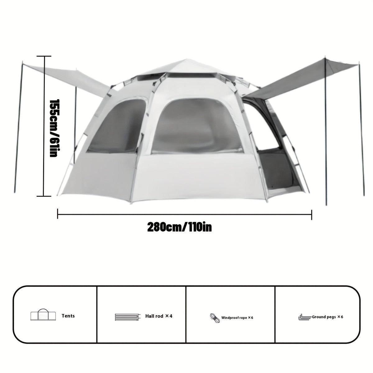 Camping Tent 4-6 Person Hexagonal Quick-Open Oxford Shelter with Vestibule and Included Stakes