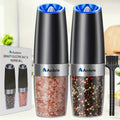 Electric Salt and Pepper Grinder Set with Two Black Gravity-Activated Mills, LED Lights and Grind Dial