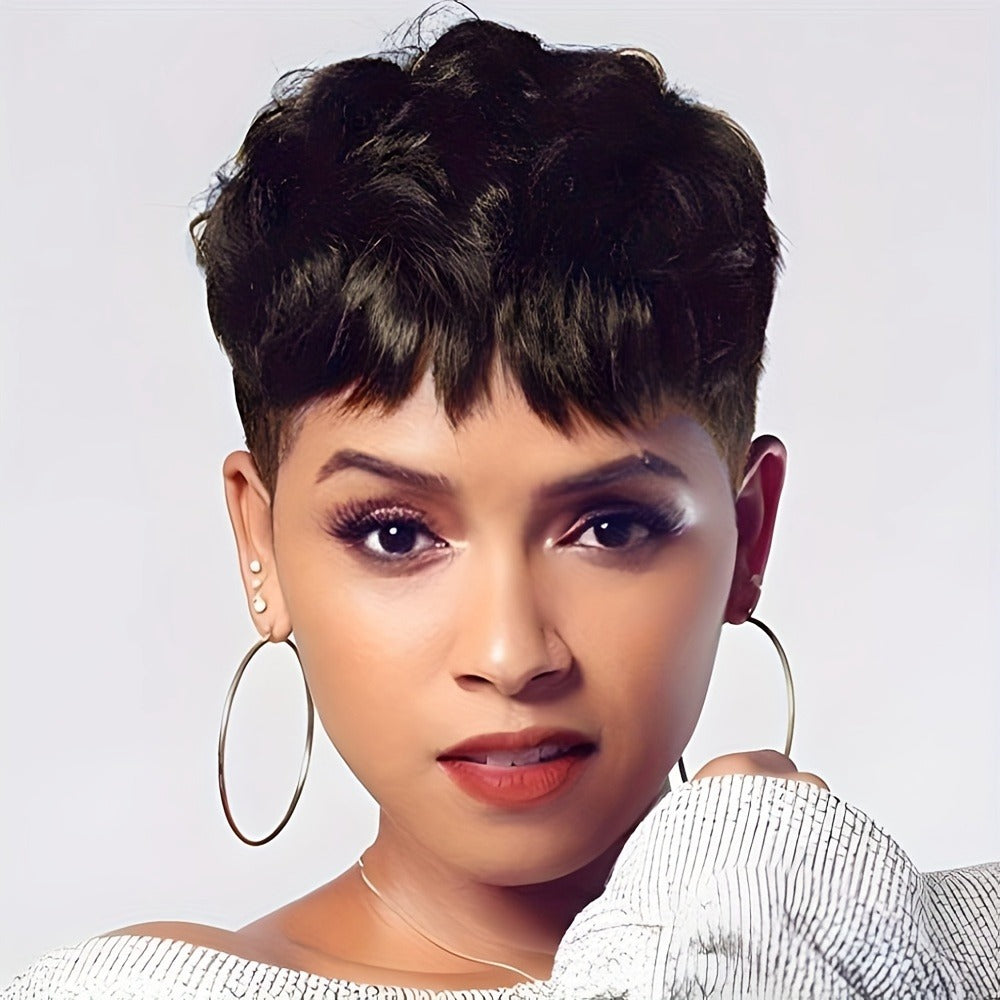 Synthetic Wig Short Body-Wave Pixie Cut, 4-Inch Rose Net Cap in Eight Fashion Colors for Women