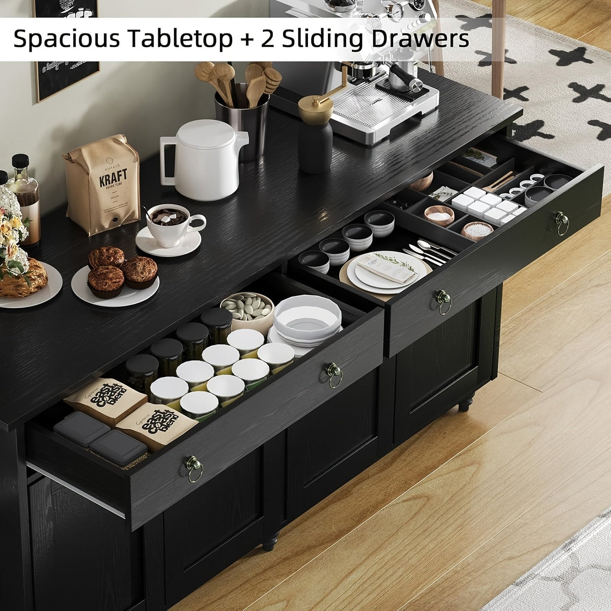 55-Inch Buffet Cabinet with Adjustable Shelves for Organized Everyday Storage in Entryway