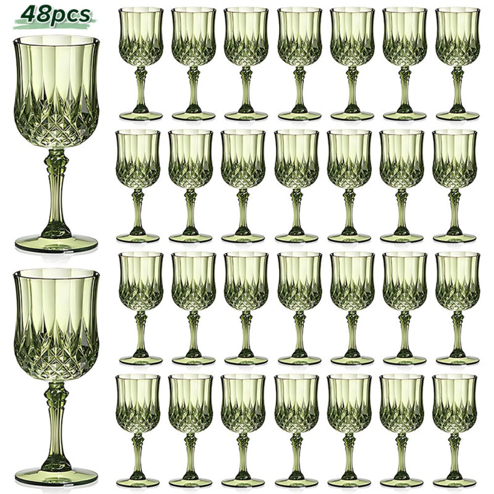 Plastic Crystal Champagne Goblets 48pcs Shatterproof Stackable 7oz Reusable Wine Glasses for Wedding Party Christmas Halloween Elegant