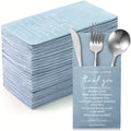 Wedding Cocktail Napkins 100pcs Thank You Napkins with Utensil Pocket Haze Blue Tissue Napkins for Bridal Shower Rehearsal Dinner Reception