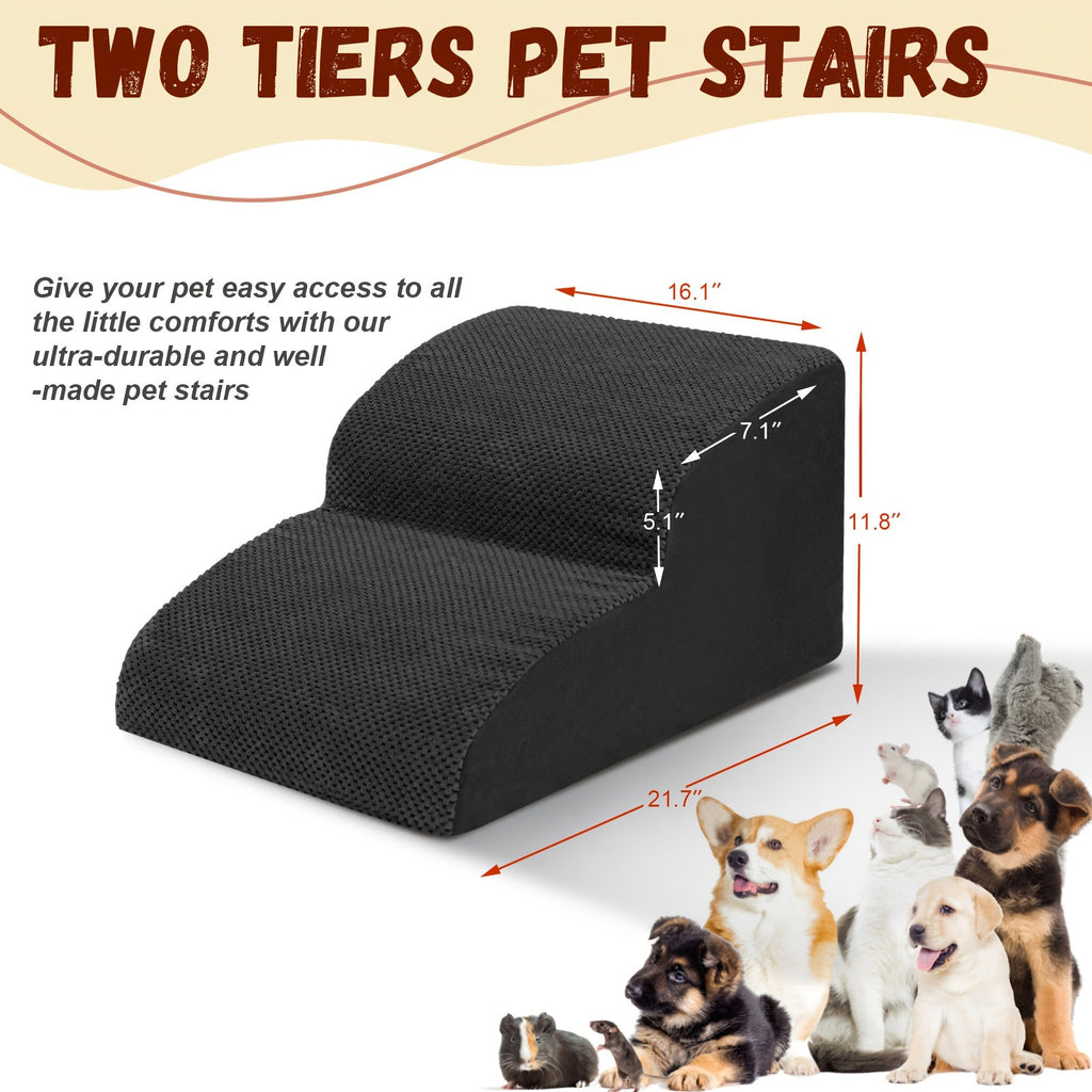 Dog Stairs for High Beds & Sofas – 2/3/4 Step Memory Foam Pet Steps with Non-Slip Bottom, Washable Cover & Textured Surface