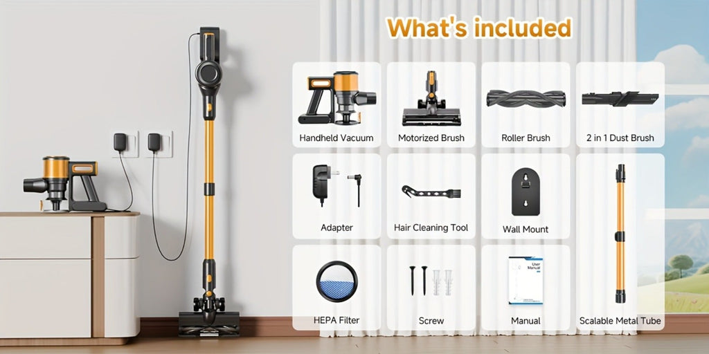Cordless Stick Vacuum Cleaner 60Kpa 55-Min Runtime - Anti-Tangle Handheld Vacuum for Hardwood for Entryways, Bedrooms and Living Spaces