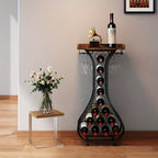 Freestanding Wine Rack Floor 14 Bottles Mini Bar Table Stand Liquor Cabinet with Glass for Home Cooking, Dining and Outdoor Meals