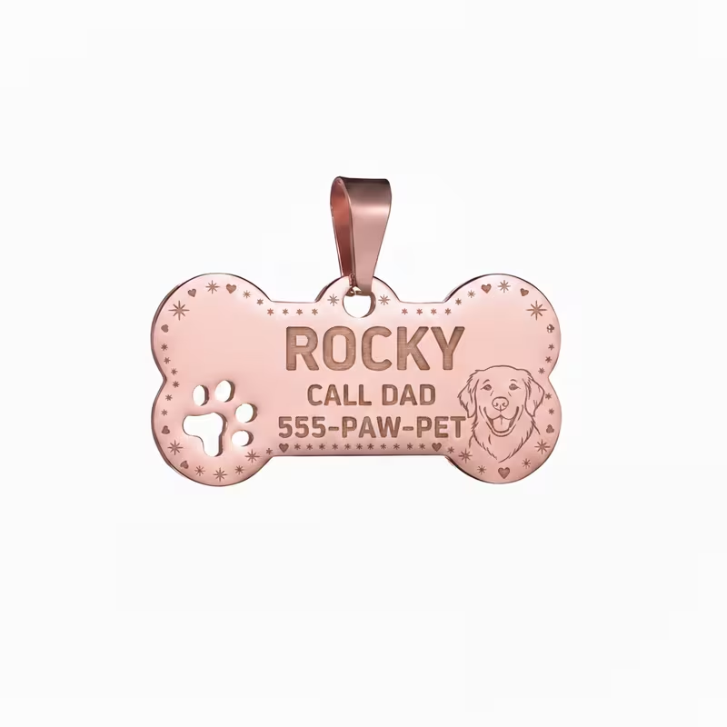 Personalized Cuban Chain Dog Collar with Engravable Bone ID Tag in Three Finishes and Sizes S to 4XL