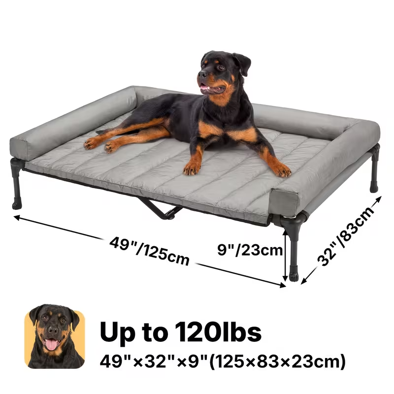 Elevated Dog Bed with Teslin Mesh Cot, Powder-Coated Steel Frame and Removable Bolster Top in Four Sizes