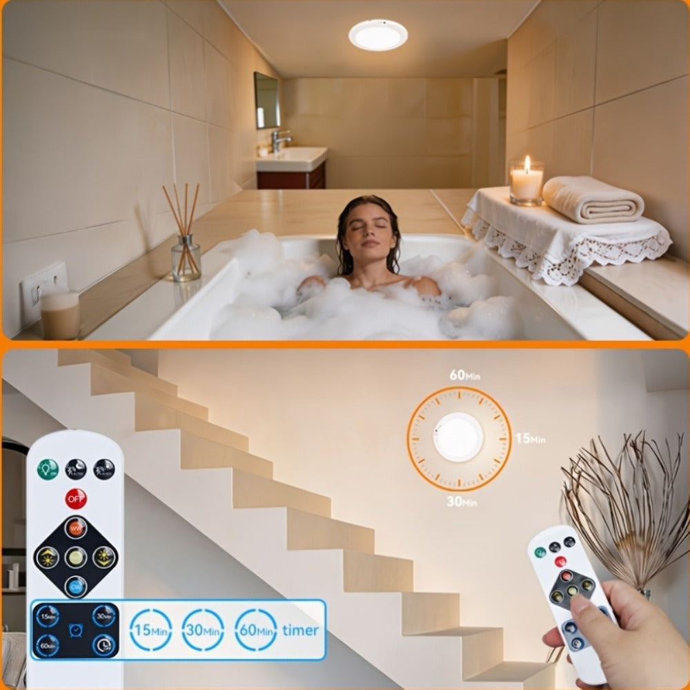 Wireless LED Ceiling Light with Motion Sensor 2 Pack – 5500mAh Rechargeable, Remote Control, 3 Brightness Modes