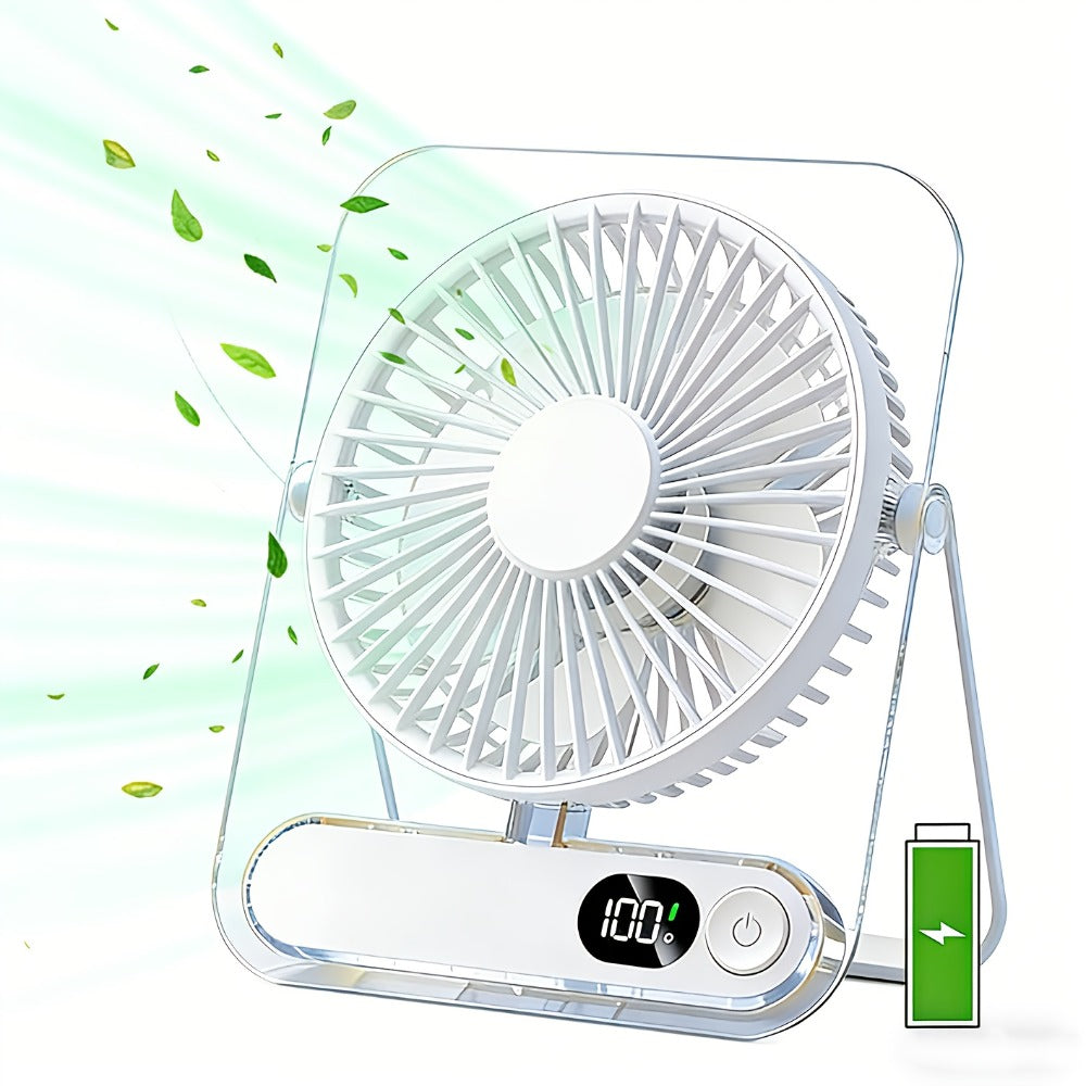 Portable USB Desktop Fan 3000mAh Battery, Ultra-Quiet 5-Speed Foldable Fan with 180° Adjustable Tilt and Digital Power Display