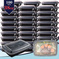 Meal Prep Containers 38oz Black Rectangular Disposable Bento Box Bulk Set - Stackable Food for Entryways, Bedrooms and Living Spaces