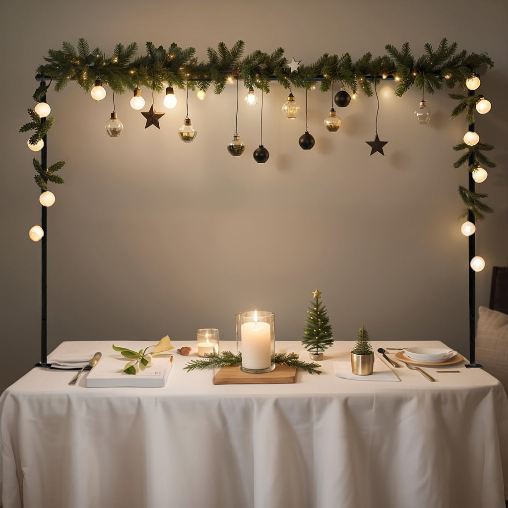 Party Decorations Adjustable Black Metal Table Arch Stand with Clamps, 6.8ft Height and 82-Inch Span