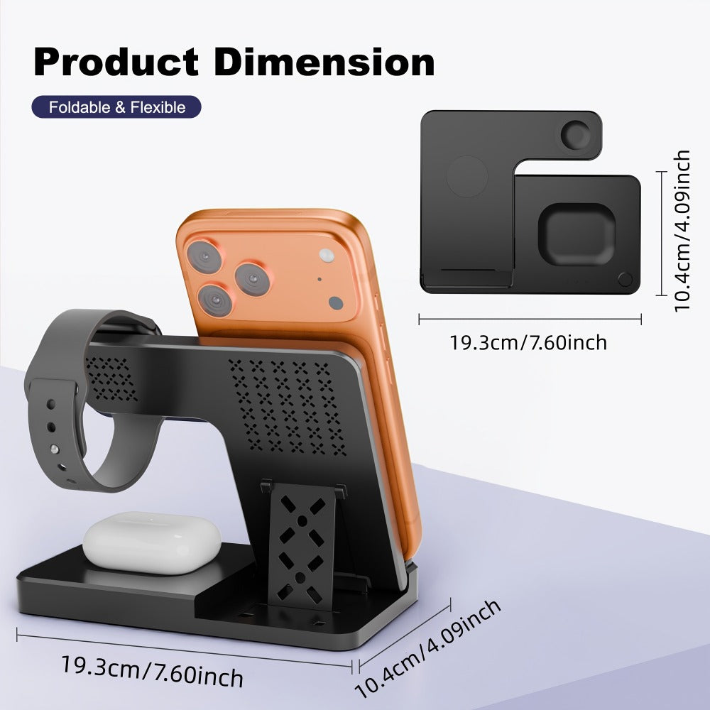 Wireless Charging Station, Foldable 3-in-1 15W MagSafe-Compatible Stand with Adapter-Option Variants for Apple Devices
