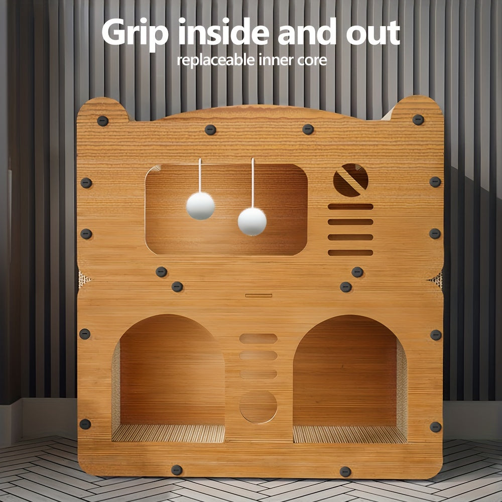 Double- or Three-Level Cat Tree Condo with Wood-Look Panels, Doorway Cutouts and Scratch Liners