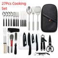 Camping Cookware Set, 10- or 27-Piece Stainless Steel Outdoor Utensil Kit with Knives, Flatware and Organizer Bag
