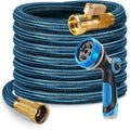 Expandable Garden Hose with 10-Function Nozzle, 3/4" Brass Fittings, Leakproof, Durable Rubber, 15 to 100FT
