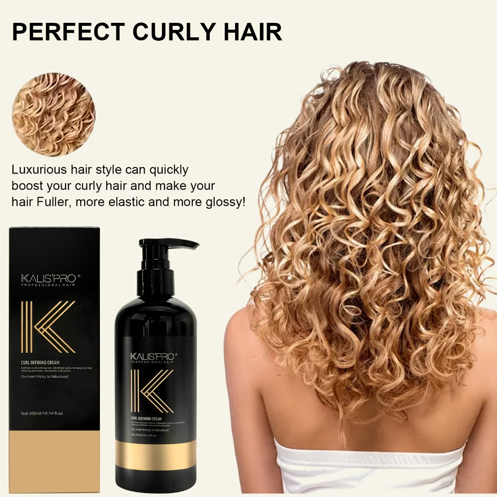 Curl Defining Cream and Detangling Brush Set by KALISPRO with One or Two 300ml Pump Bottles