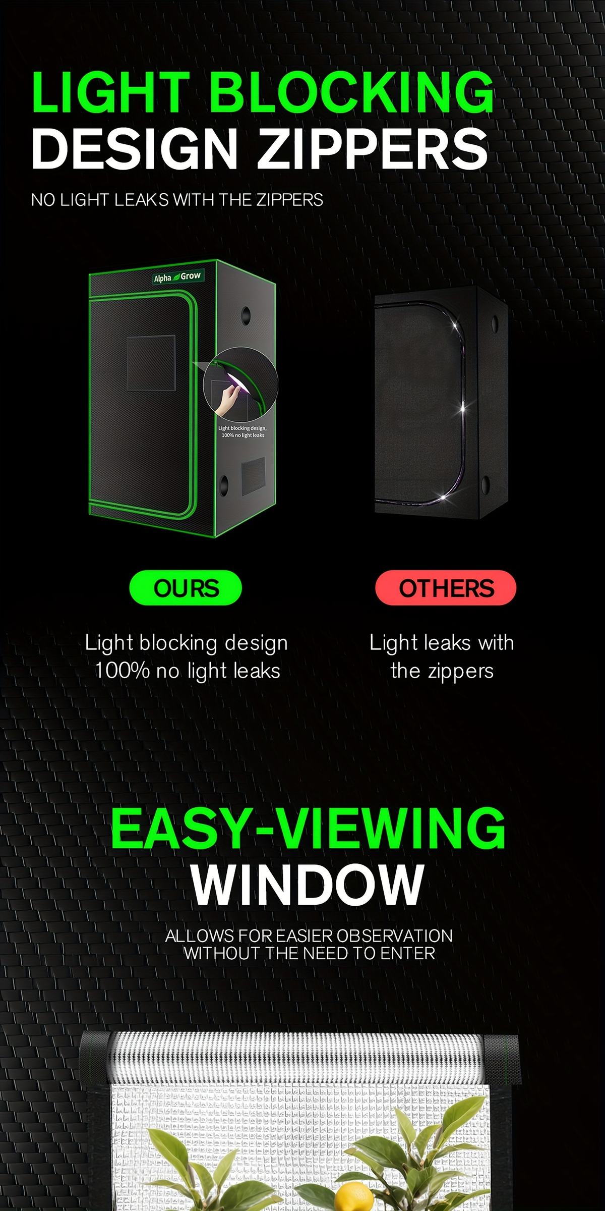 Indoor Grow Tent 1680D Lightproof with Viewing Window, Floor Tray & No-Tool Assembly, Hydroponic Setup for Seedling & Vertical Flowering