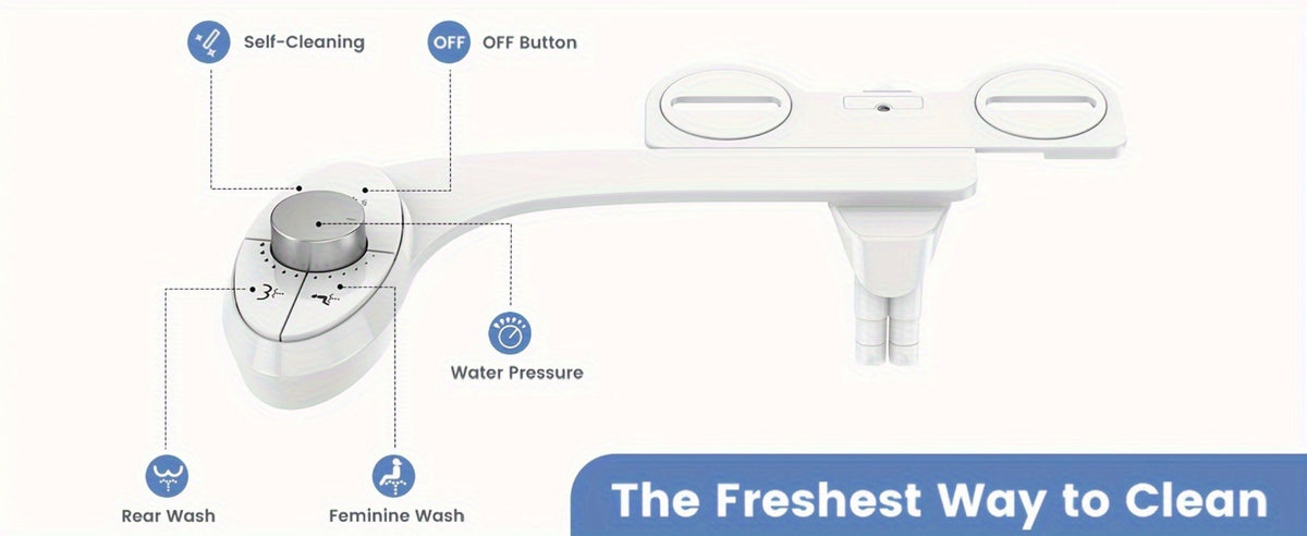 Ultra-Slim Non-Electric Bidet Attachment for Toilet, Self-Cleaning Dual Retractable Nozzles, Adjustable Water Pressure, Fresh Water Sprayer