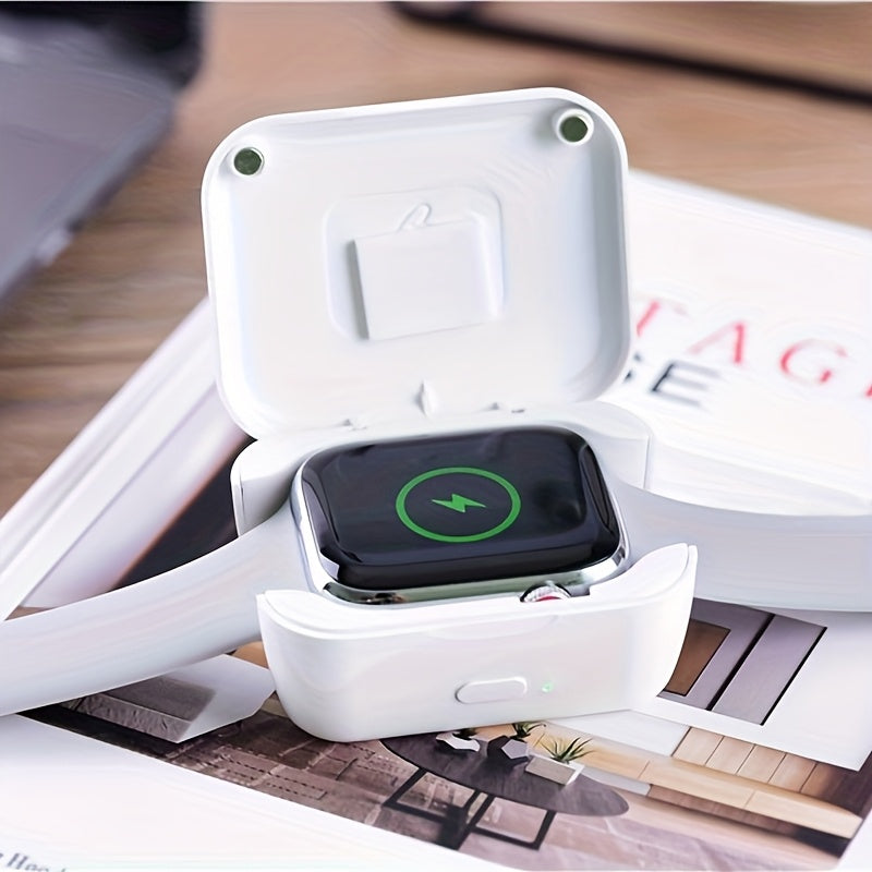 White Portable Watch Charging Case with Hinged Lid, Internal Magnetic Cradle and USB-C-Shaped Rear Port