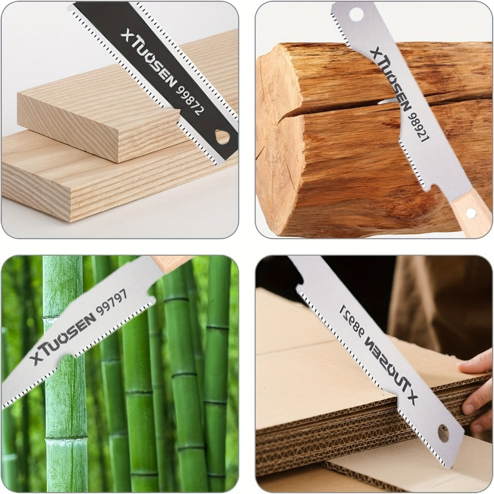 Japanese Pull Saw Set 3-Piece, Double-Sided Fine Teeth Curved Hardwood Hand Saw for Woodworking, Trimming & Precision Cutting