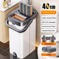 Flat Floor Mop and Bucket Set with Self-Cleaning System – Manual Squeeze Mop for Home, Office, Living Room, Bathroom & Kitchen – ABS