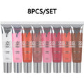 Pearlescent Glitter Lip Gloss Set 8 Pieces with Lip Oil Formula, for Makeup, Travel and Everyday Vanity Use