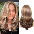 Synthetic Wig 18-Inch Layered Silvery Waves with Highlights in Two Colors and Rose Net Cap