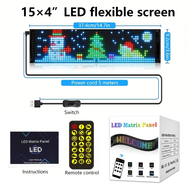 Programmable LED Scrolling Sign APP Custom Text & Animations - USB & Car Charger Powered Smart for an Everyday Personal Care Routine