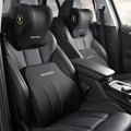 Car Neck Pillow and Lumbar Cushion Set in Black with Memory Foam Fill, Straps and 27 x 29cm and 39 x 38cm Sizes