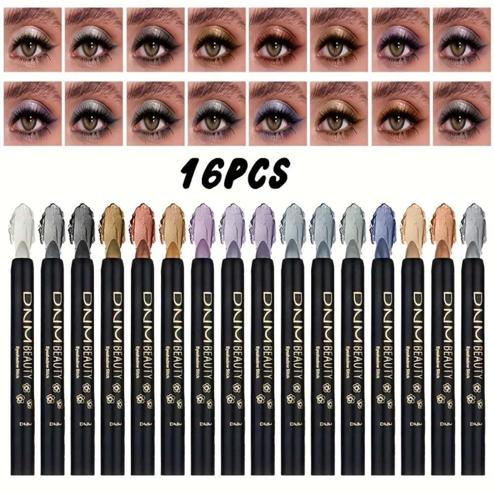 Eyeshadow Sticks and Gel Eyeliner Set 8 or 16PCS Shimmer Highly Pigmented Waterproof, for Makeup, Travel and Everyday Vanity Use