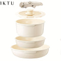 Cookware Set IKTU 5-Piece Detachable-Handle Aluminum Pots and Pans in White, Pink, Beige or Coral Pink