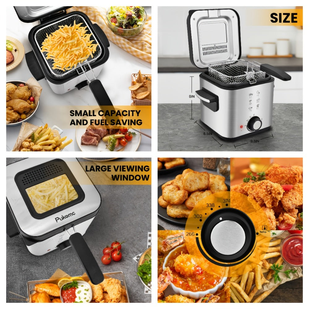 Deep Fryer Electric 1500W Non-Stick with Detachable Basket Adjustable Temperature Control for Home Cooking, Dining and Outdoor Meals
