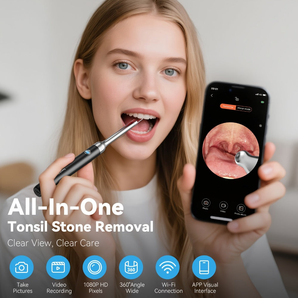 Intelligent Visual Tonsil Stone Removal Kit – 1080P HD Camera, 6 LED Lights, Wi-Fi & App Connection, Multi-Accessory Oral Inspection Tool