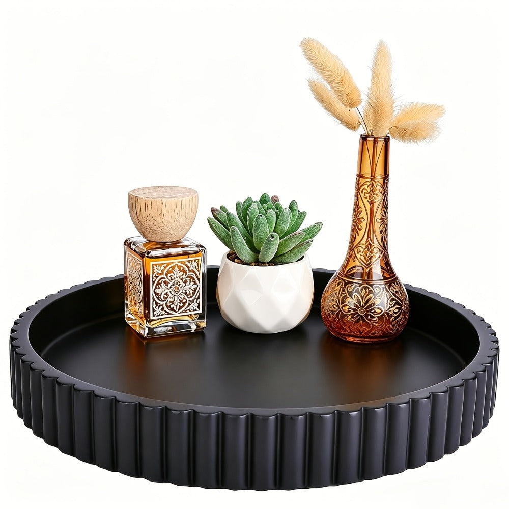 Wood Decorative Tray for Coffee Table 11 Inch Round Boho Serving Tray Wooden Centerpiece for Home Cooking, Dining and Outdoor Meals
