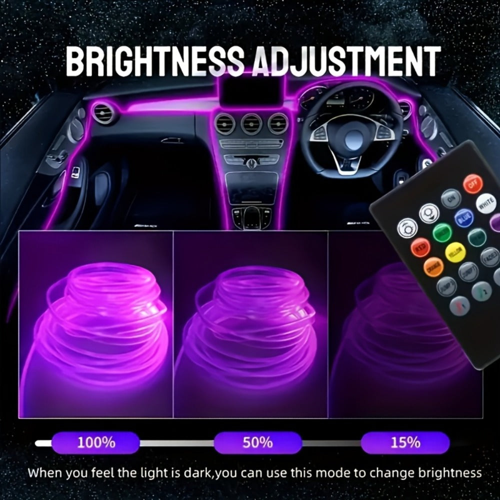 Three-Meter Fiber-Optic Car Interior Ambient Light Strip with App, Remote and Music-Sync Controls