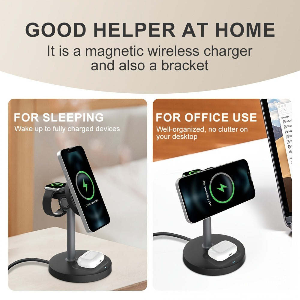 Wireless Charging Station, 3-in-1 Qi-Labeled Stand for iPhone, Apple Watch and AirPods Models in Six Colors