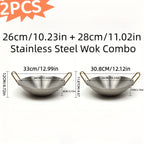 Stainless Steel Wok Set 2pcs 10in + 11in, Non-Stick Frying Pan with Stainless Steel Handle, Cookware for Home Kitchen & Outdoor Cooking