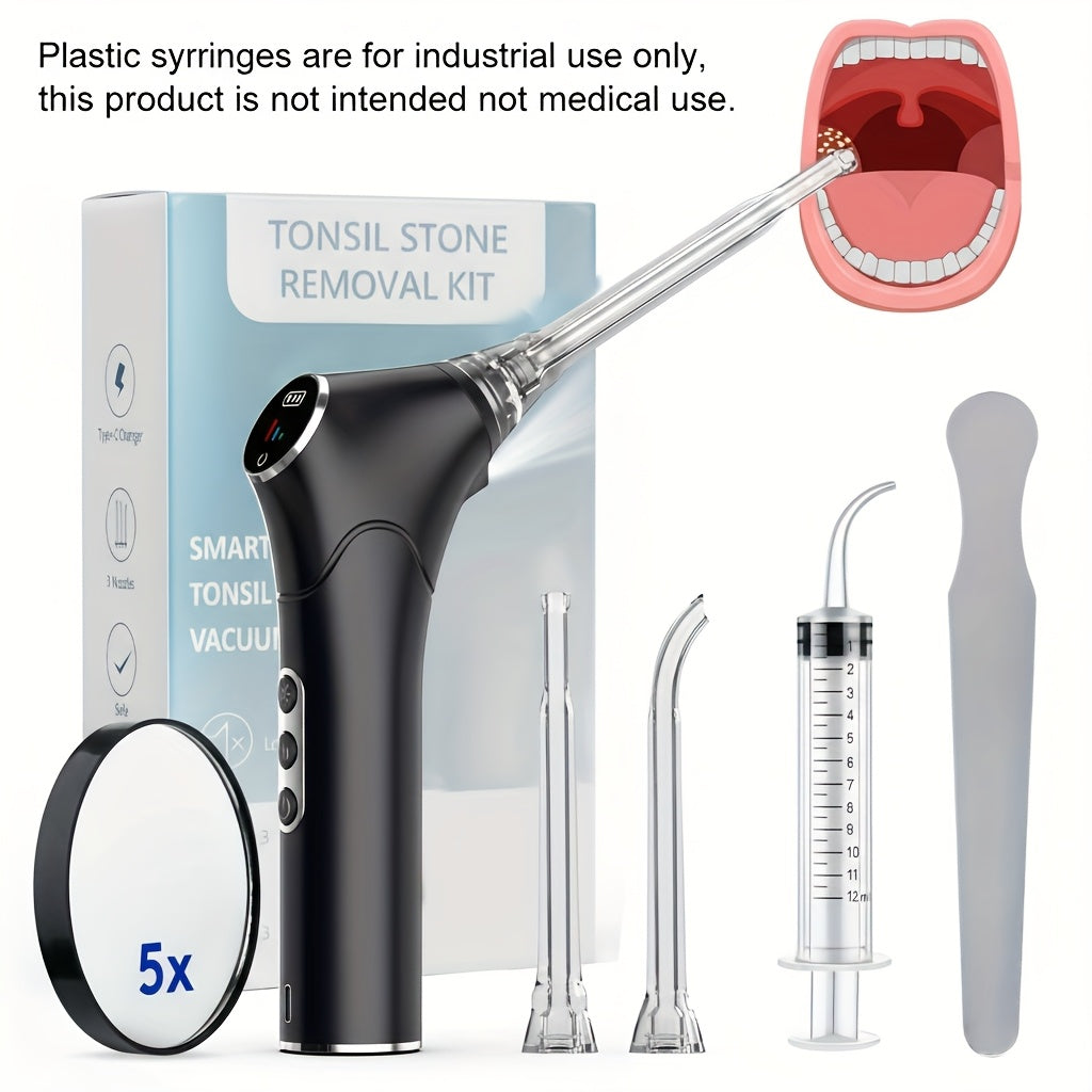 Tonsil Stone Remover Electric Vacuum Kit with LED Light – 3 Suction Modes 5X Magnifying Mirror Oral Irrigator Safe Gentle Tonsillolith
