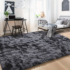 Area Rug, 6x9 Foot Tie-Dye Coffee Plush Shag Style with Machine-Wash Care and Source-Listed Backing