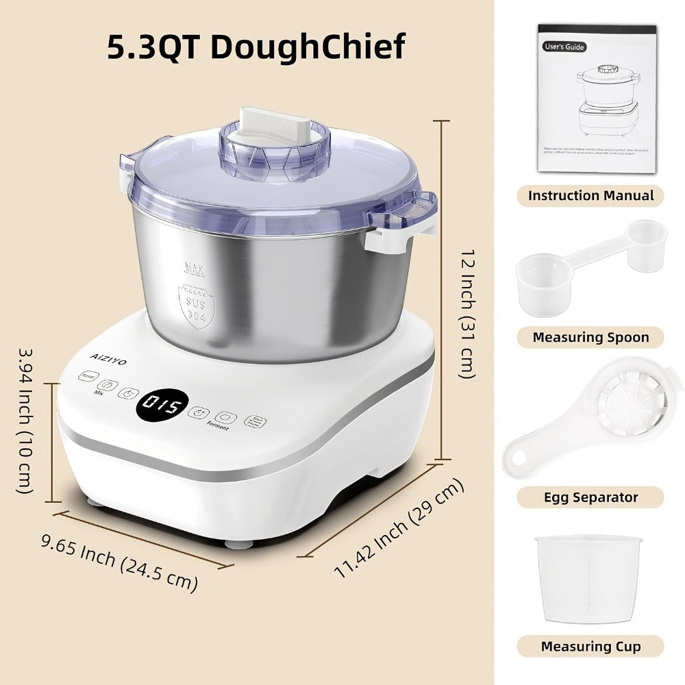 Electric Dough Maker with Ferment Function - 7Qt 250W Dough Kneading Machine, 304 Stainless Steel Bowl