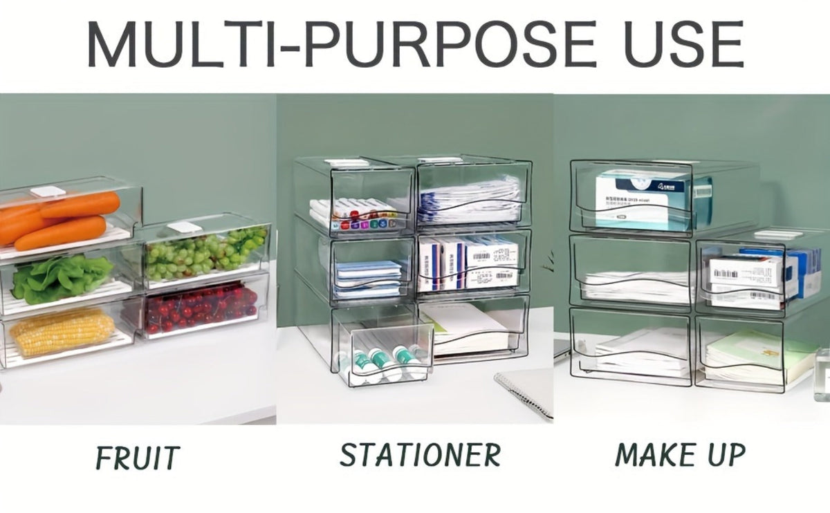 Stackable Fridge Organizer Bins with Drain Board 2 Pack, Refrigerator Drawer Organizer for Produce Fruit Vegetable