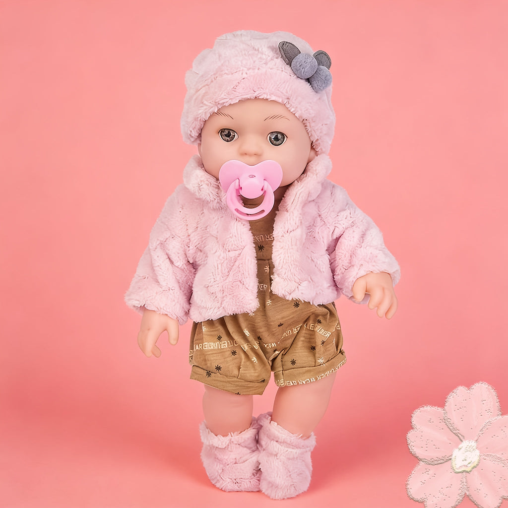 Reborn Doll, 12-Inch Mini Figure with Pink Hat, Socks, Clothing and Optional Pacifier Sets