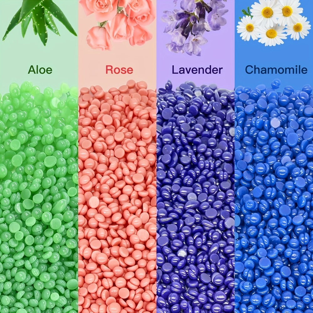 Hard Wax Beads for Hair Removal - 4 Colors Wax Beans with 20 Wood Sticks, Brazilian Bikini Wax Kit for Women & Men